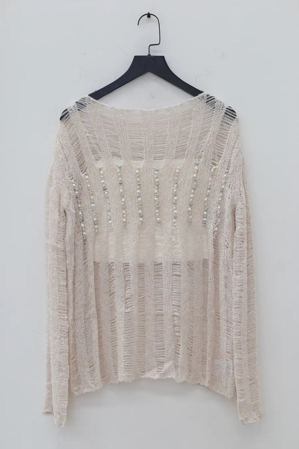 SWAYING/KNIT beaded decorative hollow top SW23SS1T61 off-white PS85